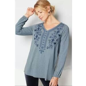 J.Jill Pure Jill Floral Embroidered V-Neck Tunic Size XL NWT